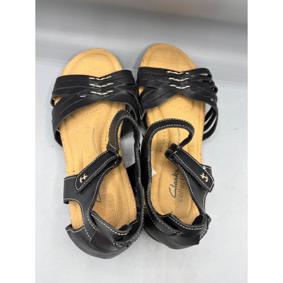 Clarks Collection Womens 10 Sandals‎ Black Leather Multi Strap Comfort Casual - Picture 3 of 7